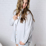 Bettina Oversized Striped Button-up Shirt - Dusty Blue
