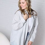 Bettina Oversized Striped Button-up Shirt - Dusty Blue