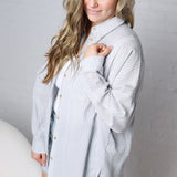 Bettina Oversized Striped Button-up Shirt - Dusty Blue