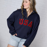 Bailey Quarter Zip USA Sweatshirt - Navy