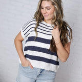 Zayra Multi Striped Sweater Top - Offwhite/Navy