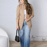 Ruthie Collarless Ruched Sleeve Longline Blazer