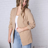 Ruthie Collarless Ruched Sleeve Longline Blazer