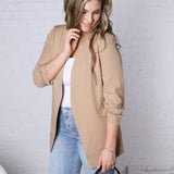 Ruthie Collarless Ruched Sleeve Longline Blazer