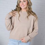 Siena Basic Relaxed Crop Sweater Top - Taupe