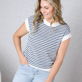 Tove Textured Stripe Sweater Top - Ivory/Navy