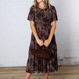 Gabriella Velvet Floral Smocked Waist Tiered Dress - Plum