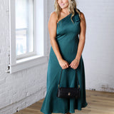 Perrin One-Shoulder Midi Dress - Dk Green