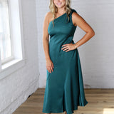 Perrin One-Shoulder Midi Dress - Dk Green