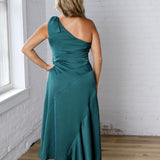 Perrin One-Shoulder Midi Dress - Dk Green