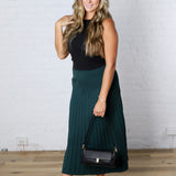 Cielle High-Waisted Pleated Midi Skirt - Deep Green