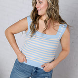 Leny Striped Square Neck Tank - Powder Blue
