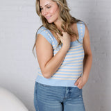 Leny Striped Square Neck Tank - Powder Blue