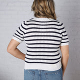 Amandine Ribbed Eyelet Stripe Top – Navy