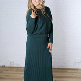 Cielle High-Waisted Pleated Midi Skirt - Deep Green