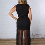 Sofie Sheer Pearl Mesh Overlay Maxi Dress - Black
