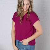 Nelly Ribbed Short Sleeve Top - Magenta