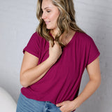 Nelly Ribbed Short Sleeve Top - Magenta
