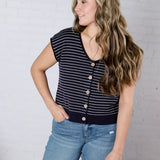 Maxine Stripe Short Sleeve Cardigan - Navy