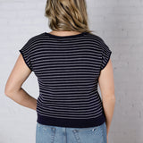 Maxine Stripe Short Sleeve Cardigan - Navy