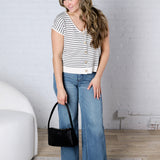 Maxine Stripe Short Sleeve Cardigan - Cream