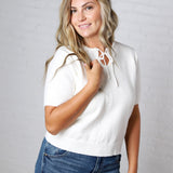 Livvy Soft Knit Tie Neck Sweater Top - Off White