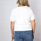 Livvy Soft Knit Tie Neck Sweater Top - Off White
