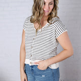 Maxine Stripe Short Sleeve Cardigan - Cream