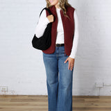 Louisa Sherpa Fleece Zipper Mock Neck Vest - Wine