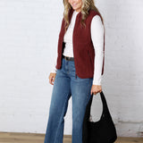 Louisa Sherpa Fleece Zipper Mock Neck Vest - Wine