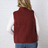 Louisa Sherpa Fleece Zipper Mock Neck Vest - Wine