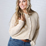 Fable Textured Button Knit Cardigan - Oat
