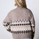 Lainey Knit Sweater Zip-Up Collar Neck - Heather Mocha