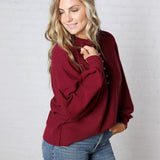 Presley Henley Balloon Sleeve Sweater Top - Burgundy