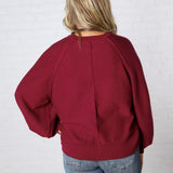 Presley Henley Balloon Sleeve Sweater Top - Burgundy