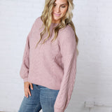 Milan Balloon Sleeve Cable Knit Sweater - Mauve