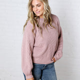 Milan Balloon Sleeve Cable Knit Sweater - Mauve