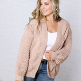 Annika Chunky Cable Knit Sweater Cardigan - Latte