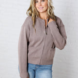 Petra Zip Front Knit Cardigan Sweater - Mauve
