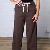 Kassidy Wide Leg Fleece Pants - Coffee Bean