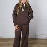 Kassidy Wide Leg Fleece Pants - Coffee Bean