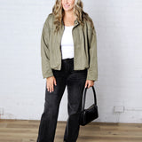 Estella Faux Suede Bomber Jacket - Olive