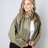 Estella Faux Suede Bomber Jacket - Olive