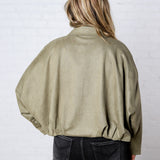 Estella Faux Suede Bomber Jacket - Olive