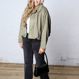 Estella Faux Suede Bomber Jacket - Olive