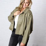Estella Faux Suede Bomber Jacket - Olive