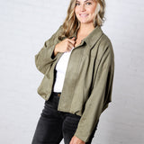 Estella Faux Suede Bomber Jacket - Olive