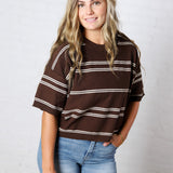 Sasha Striped Knit S/S Sweater - Chocolate/Cream