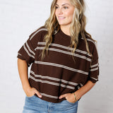 Sasha Striped Knit S/S Sweater - Chocolate/Cream
