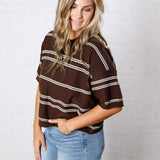 Sasha Striped Knit S/S Sweater - Chocolate/Cream
